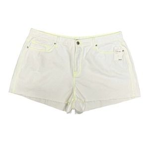 Good American Good 90's White Jean Shorts Neon Raw Hem